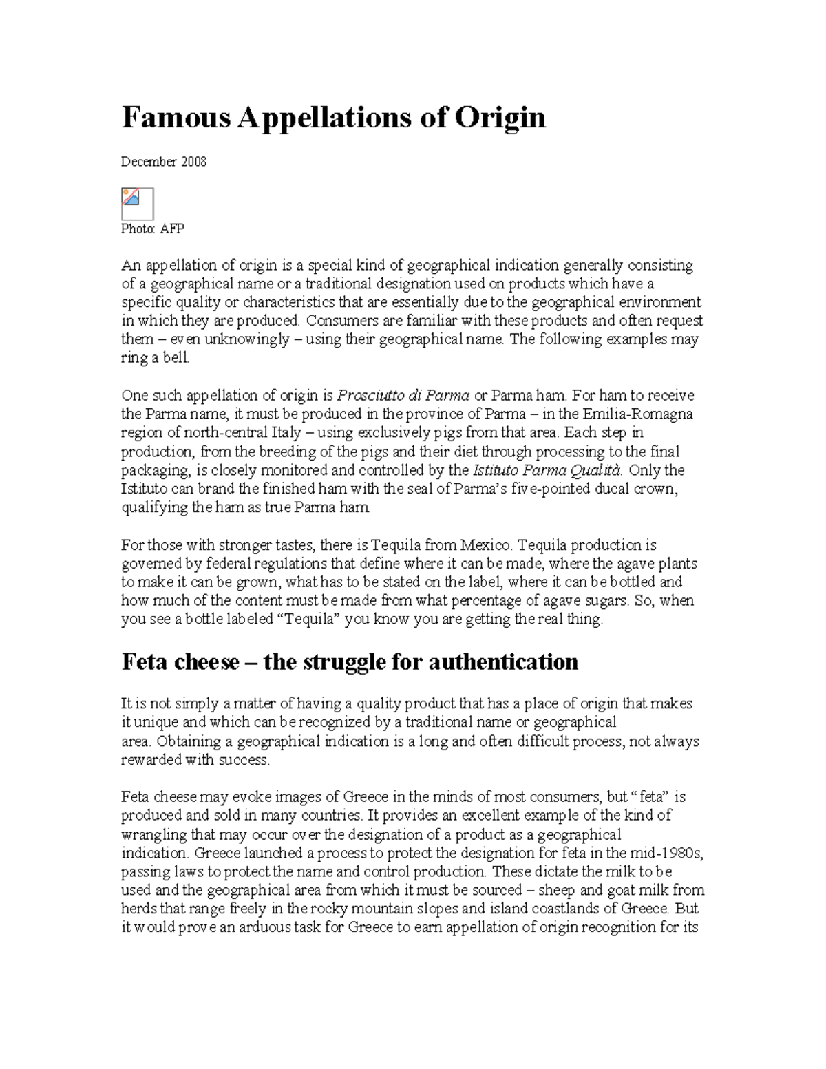 Famous Appellations of Origin: A Study on Geographical Indications ...