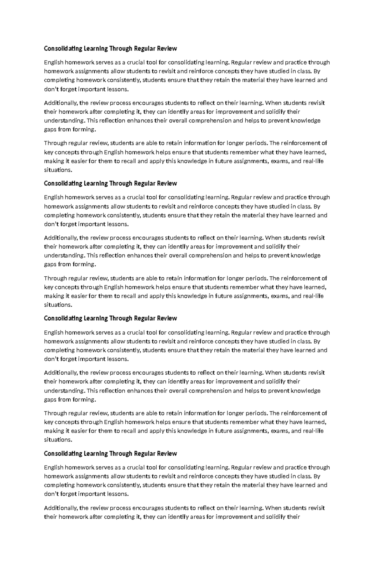 Consolidating Learning Through Regular Review - Regular review and ...