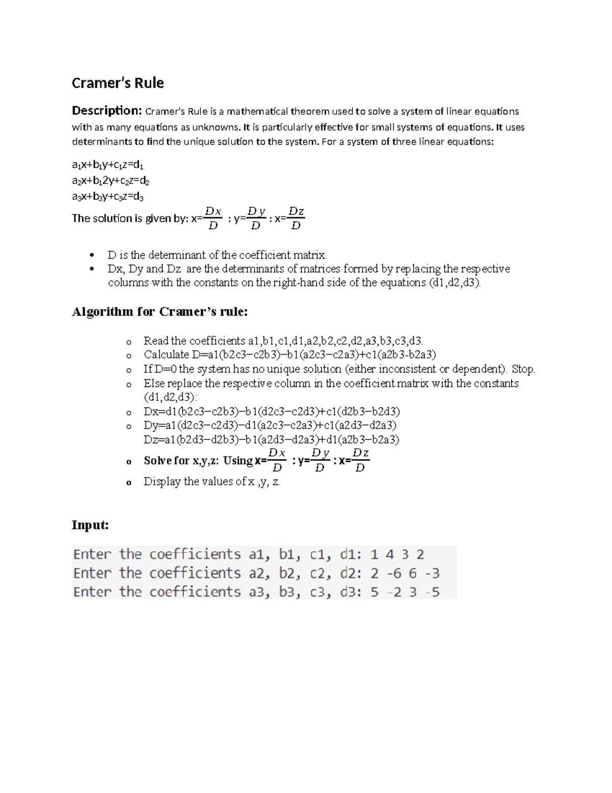 9 - good - Cramer’s Rule Description: Cramer's Rule is a mathematical ...