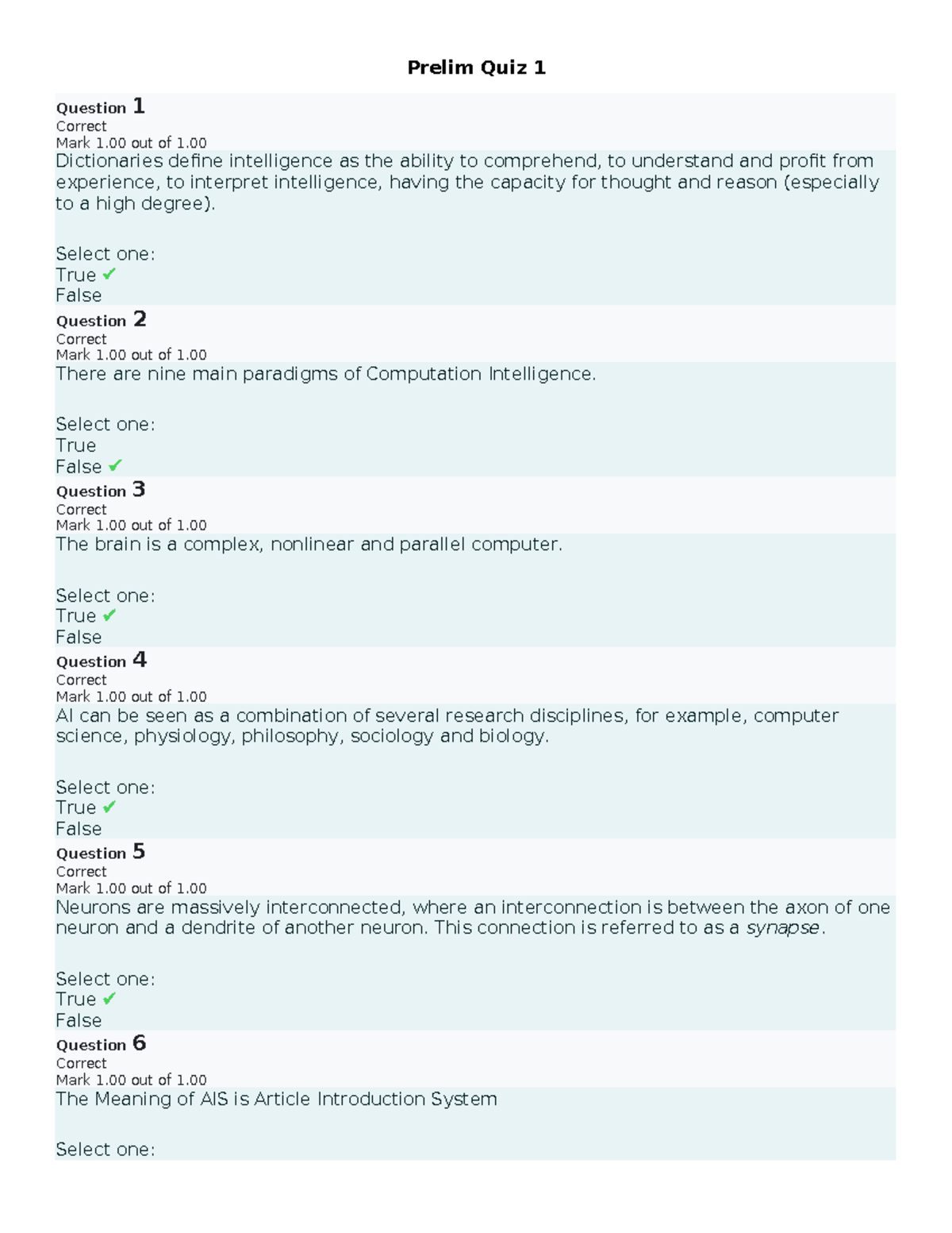 Prelim Quiz 1-2: Key Concepts in Computational Intelligence - Studocu
