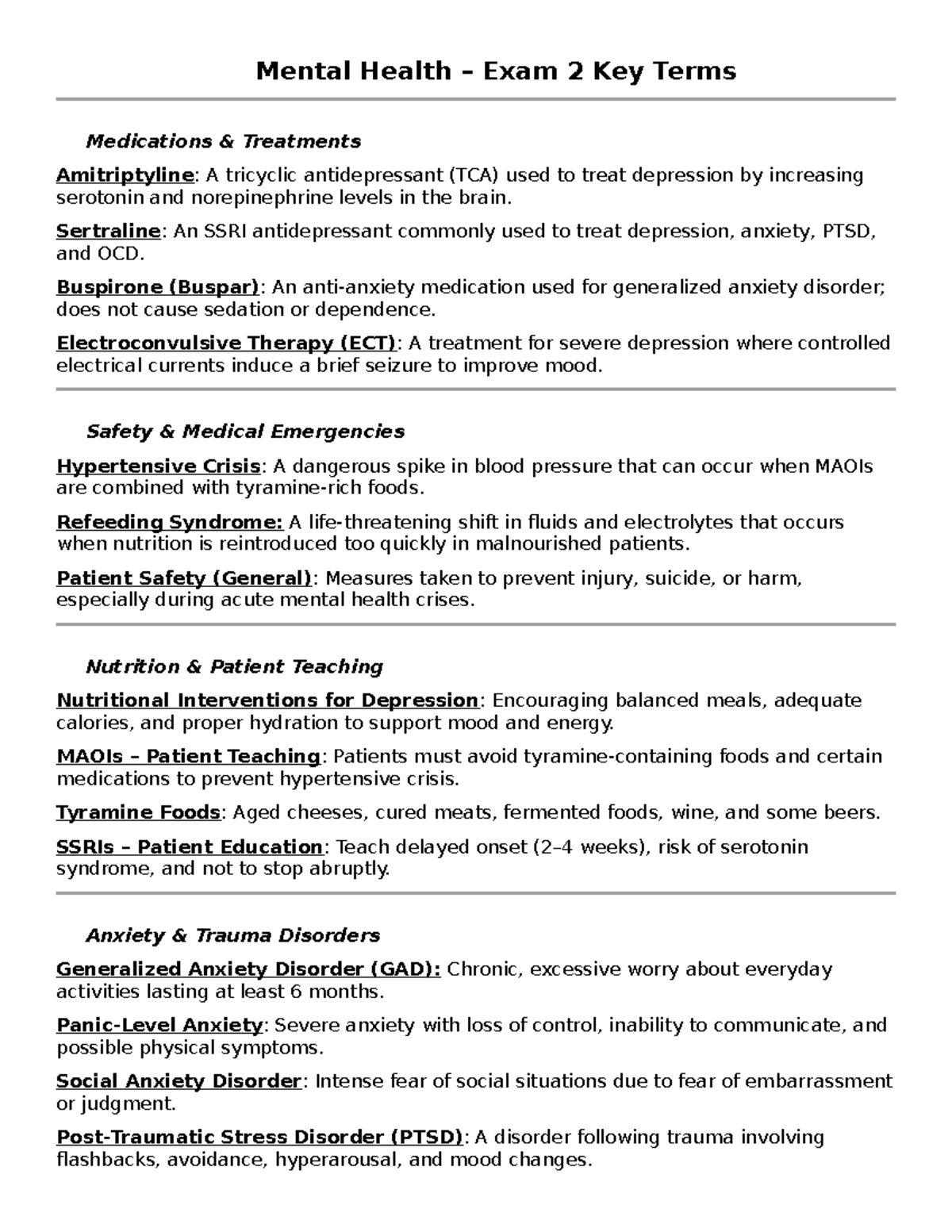 MH 202: Key Terms for Mental Health Exam 2 - Medications & Treatments ...