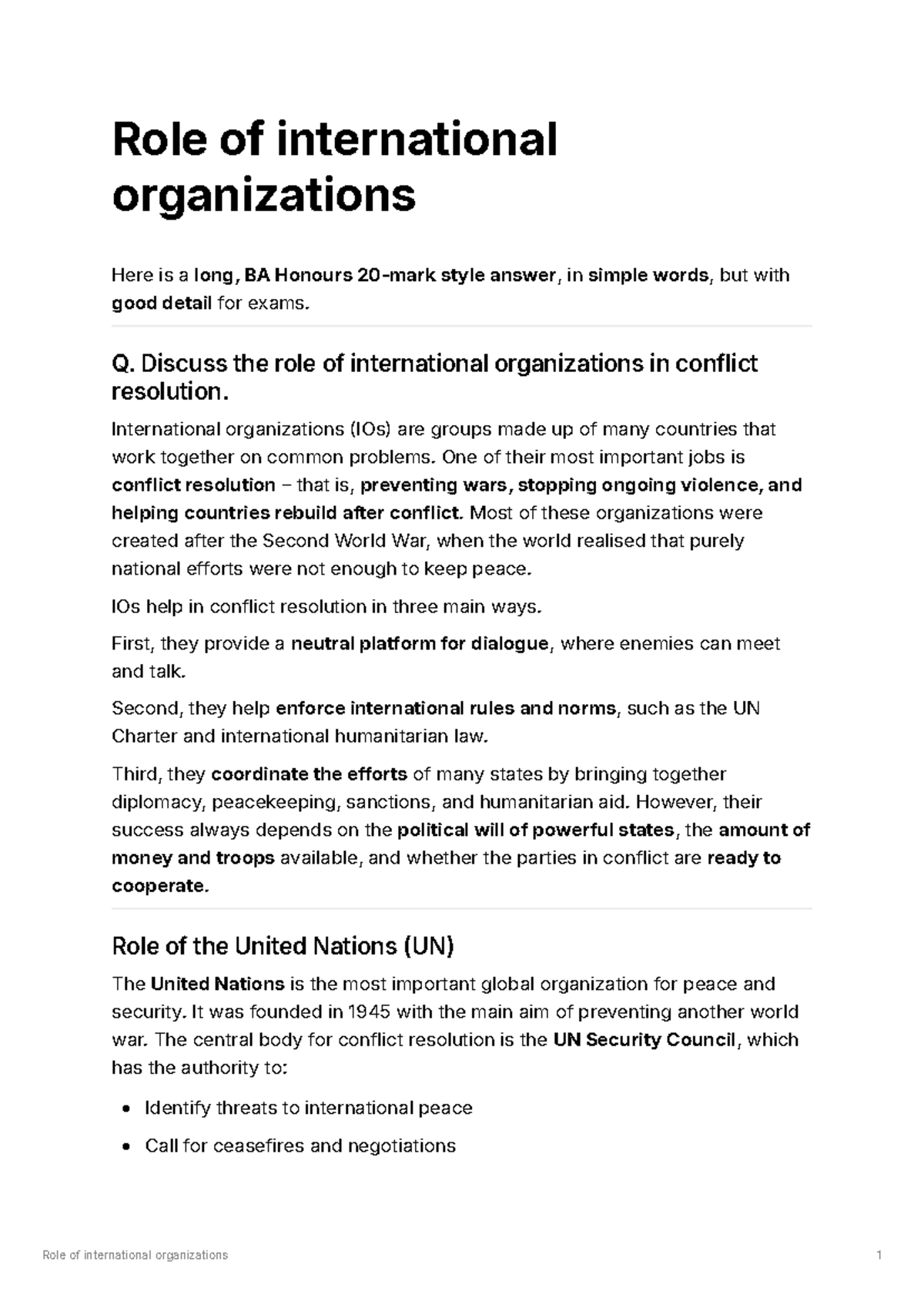 The Role of International Organizations in Conflict Resolution: A ...