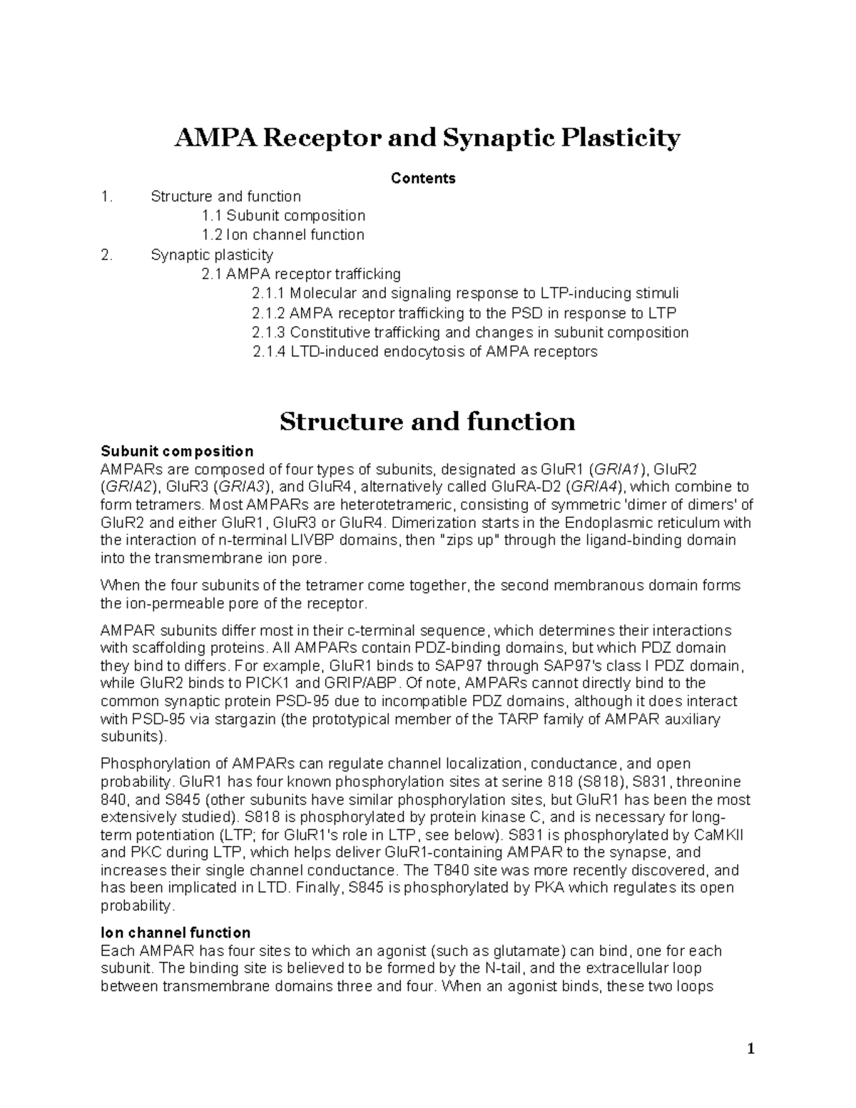 AMPA Receptor Trafficking and Synaptic Plasticity: A Comprehensive ...