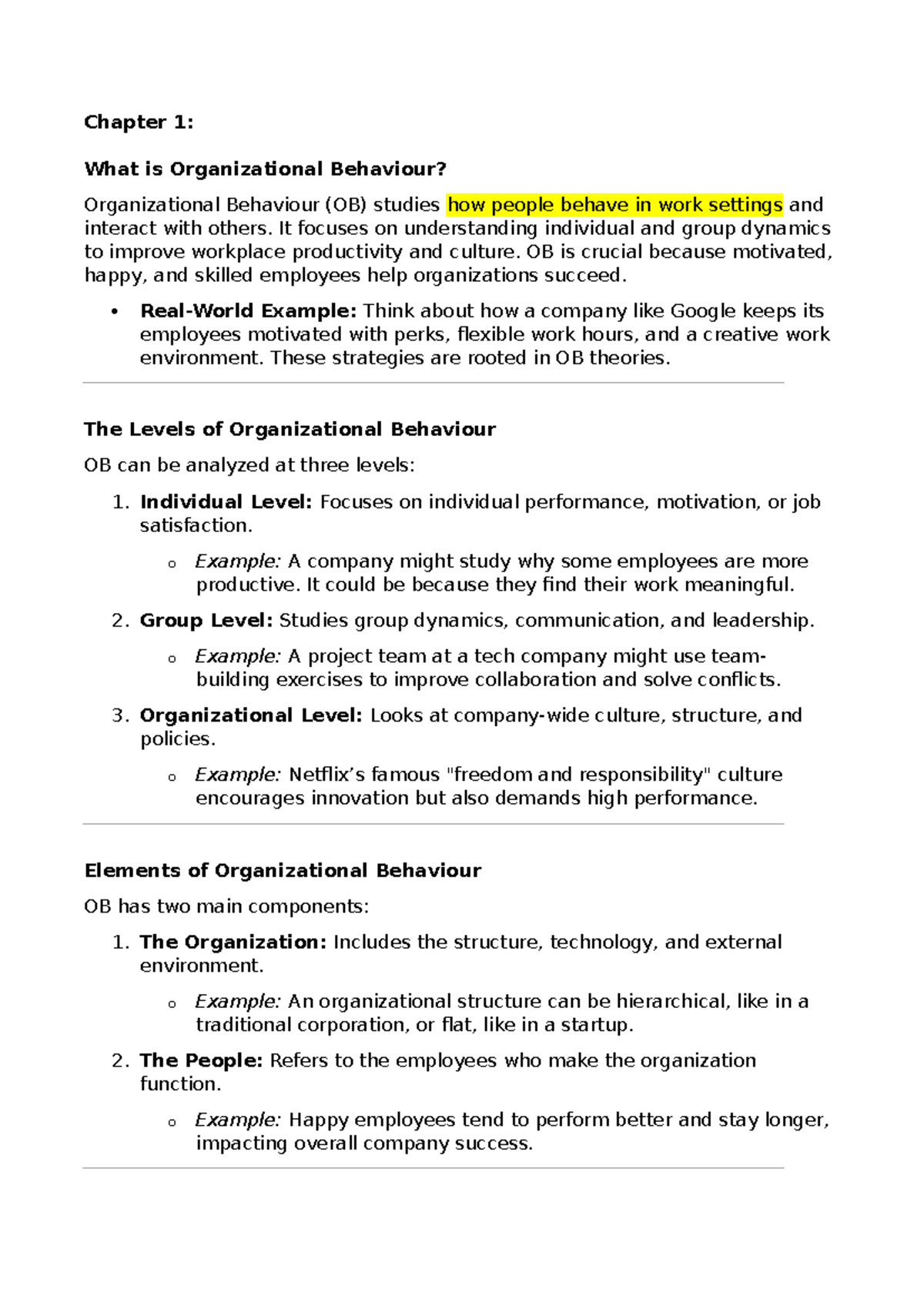 Chapter 1 Summary - Chapter 1: What is Organizational Behaviour ...