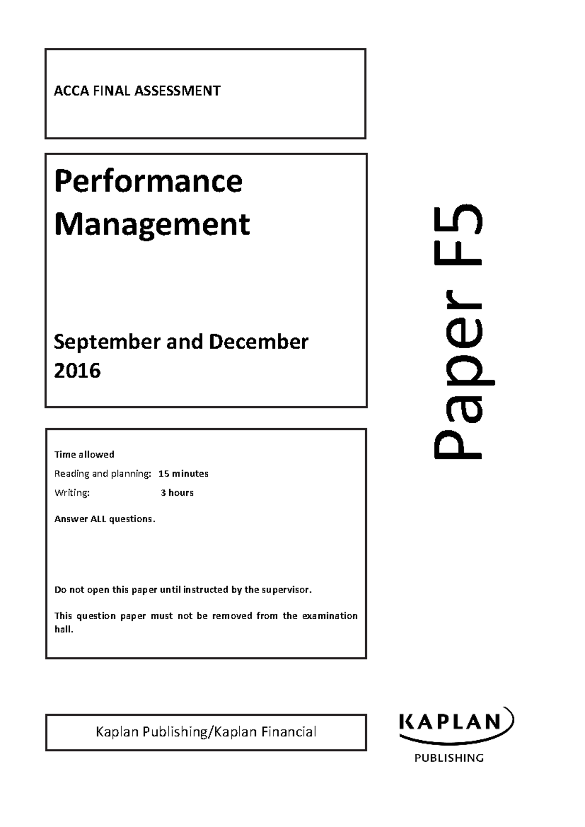 ACCA F5 Final Assessment Questions - Performance Management S16-D16 ...