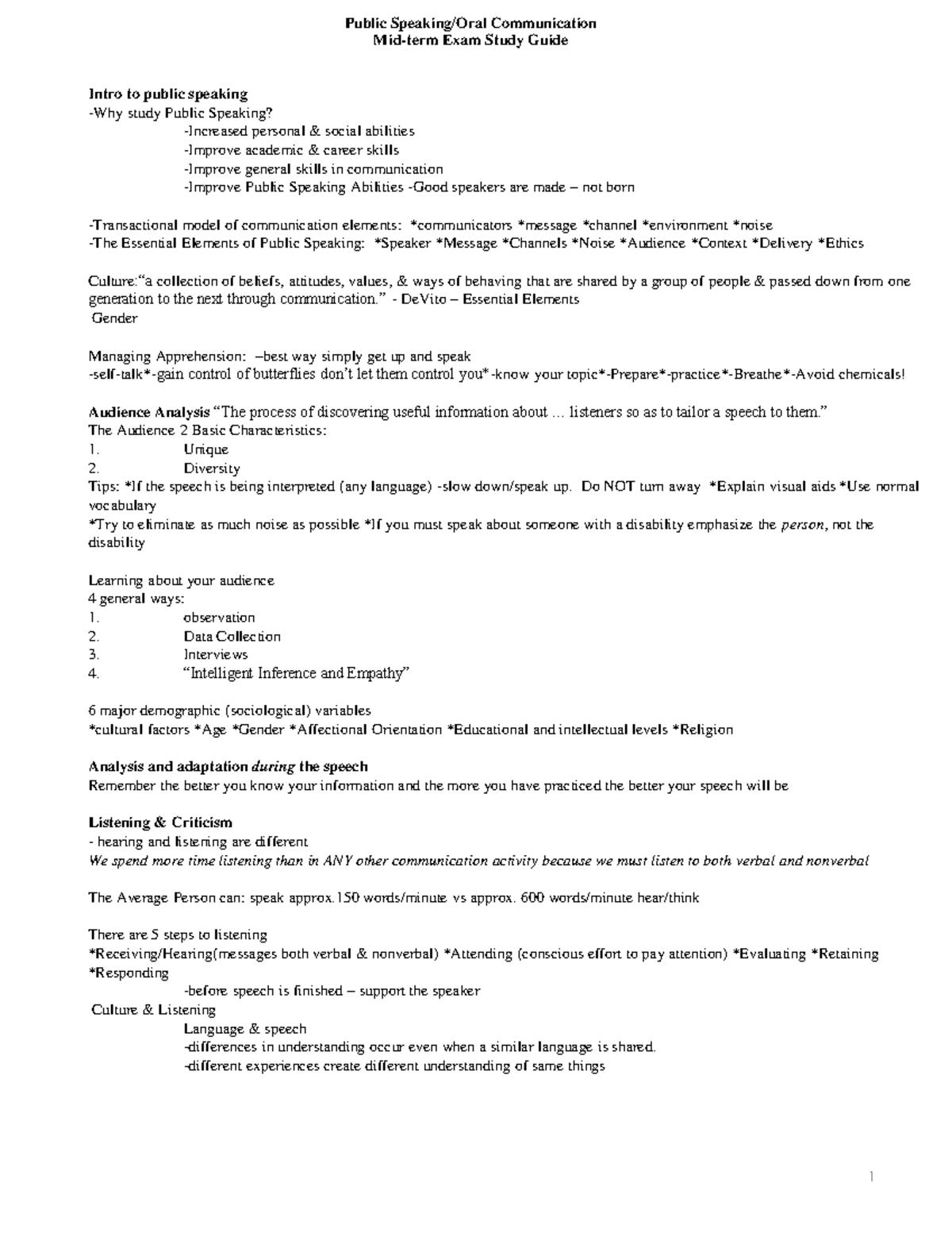 Public Speaking 101 Midterm Exam Study Guide - Studocu