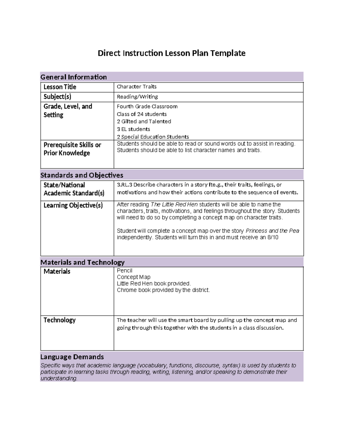 C909 Task 1 Resubmit - C909 - Direct Instruction Lesson Plan Template ...