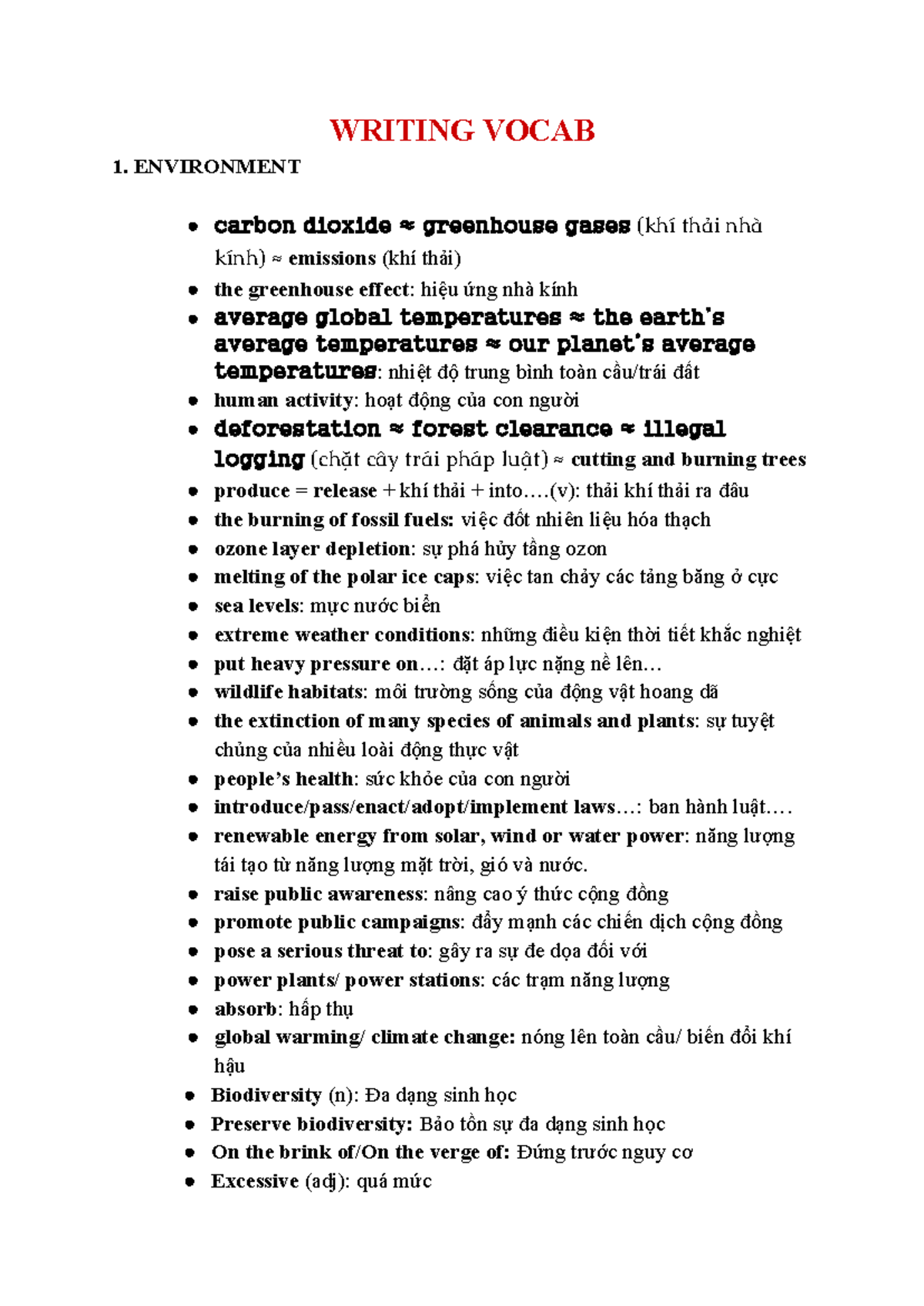 Writing Vocab: Environmental, Education, Health, and Culture Terms ...
