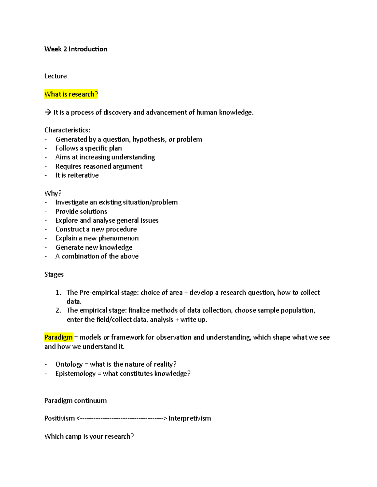 Research 1 - Lecture notes 1 - Week 2 Introduction Lecture What is ...