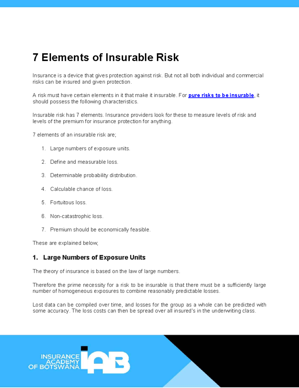 11. Key Elements of Insurable Risk in Insurance - Studocu