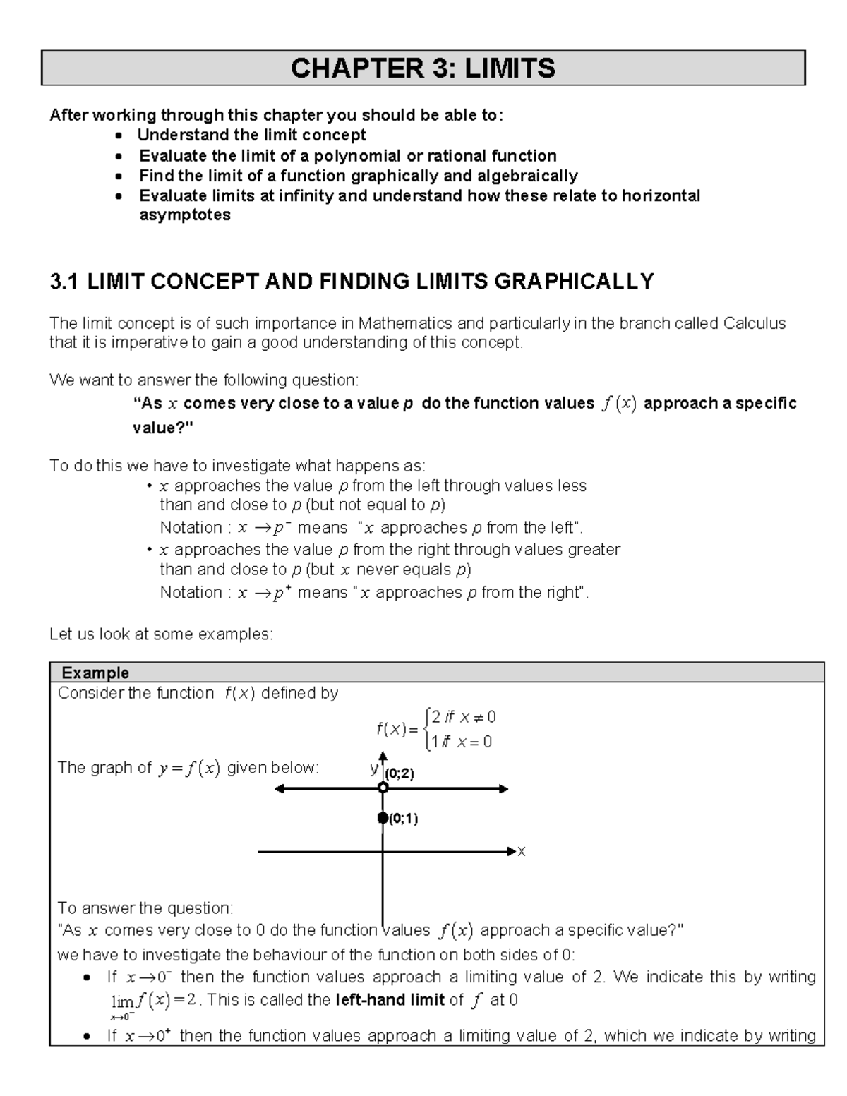 MATV101 Chapter 3: Understanding Limits and Their Evaluation - Studocu