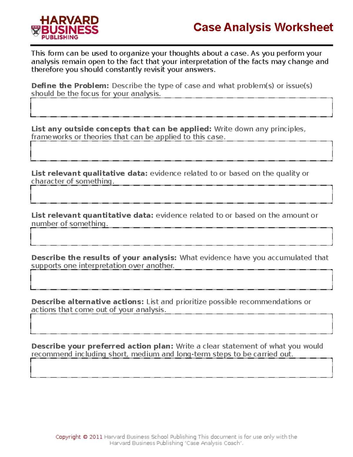 Hbp case analysis worksheet - Case Analysis Worksheet This form can be ...