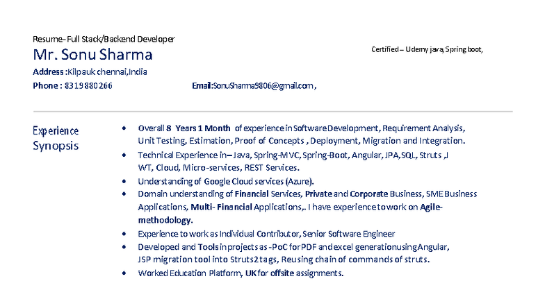 Full Developer Profile: Java & Spring Boot Expertise (9Y Exp) - Studocu