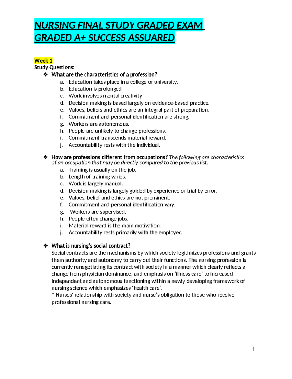 NURSING 2023 FINAL STUDY GUIDE: KEY CONCEPTS & EXAM PREP - Studocu