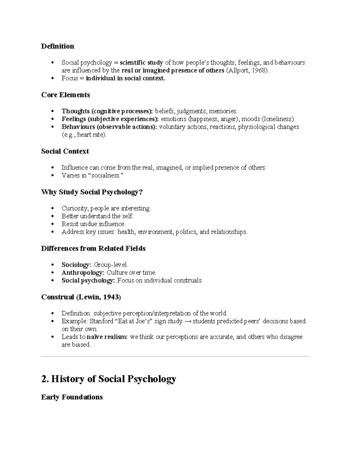 Social Psychology 2720: Key Concepts and Historical Milestones - Studocu