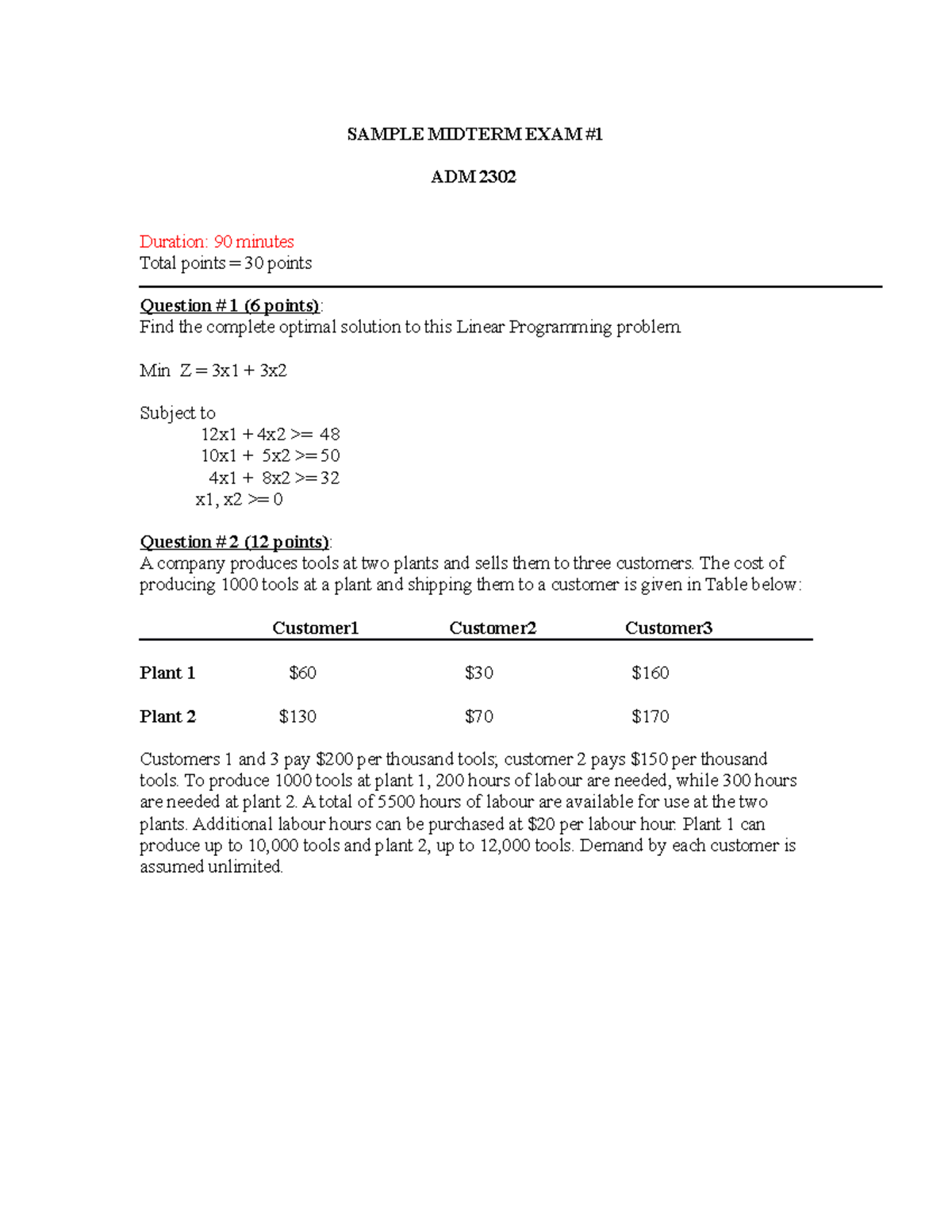 ADM 2302 Sample Midterm Exam Questions and Solutions - Studocu