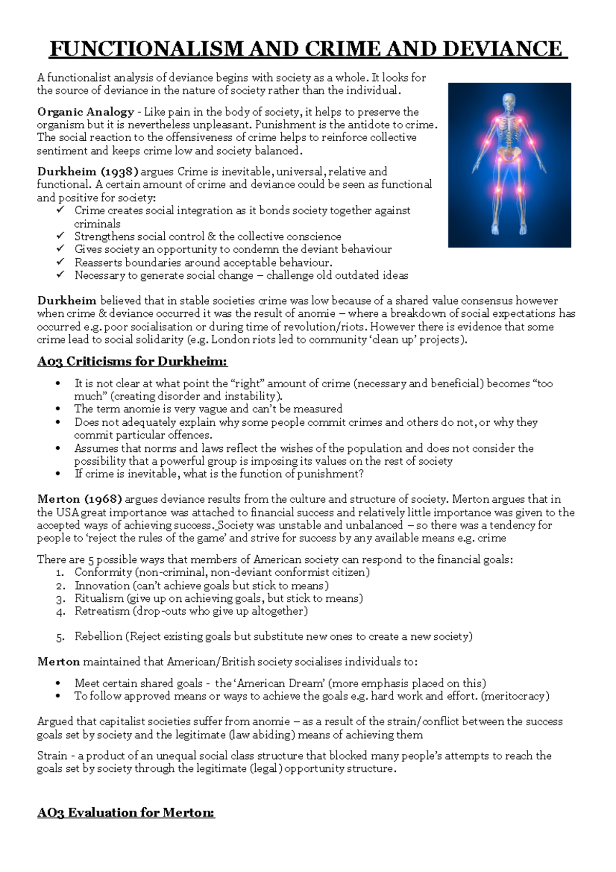 Crime AND Deviance Revison Notes 1 - FUNCTIONALISM AND CRIME AND ...