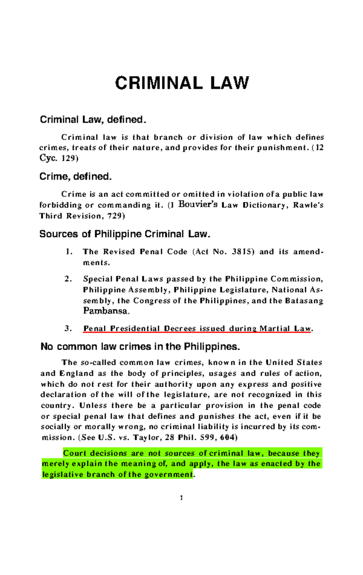 CRIM 101 - Lecture Notes on Key Concepts in Criminal Law - Studocu