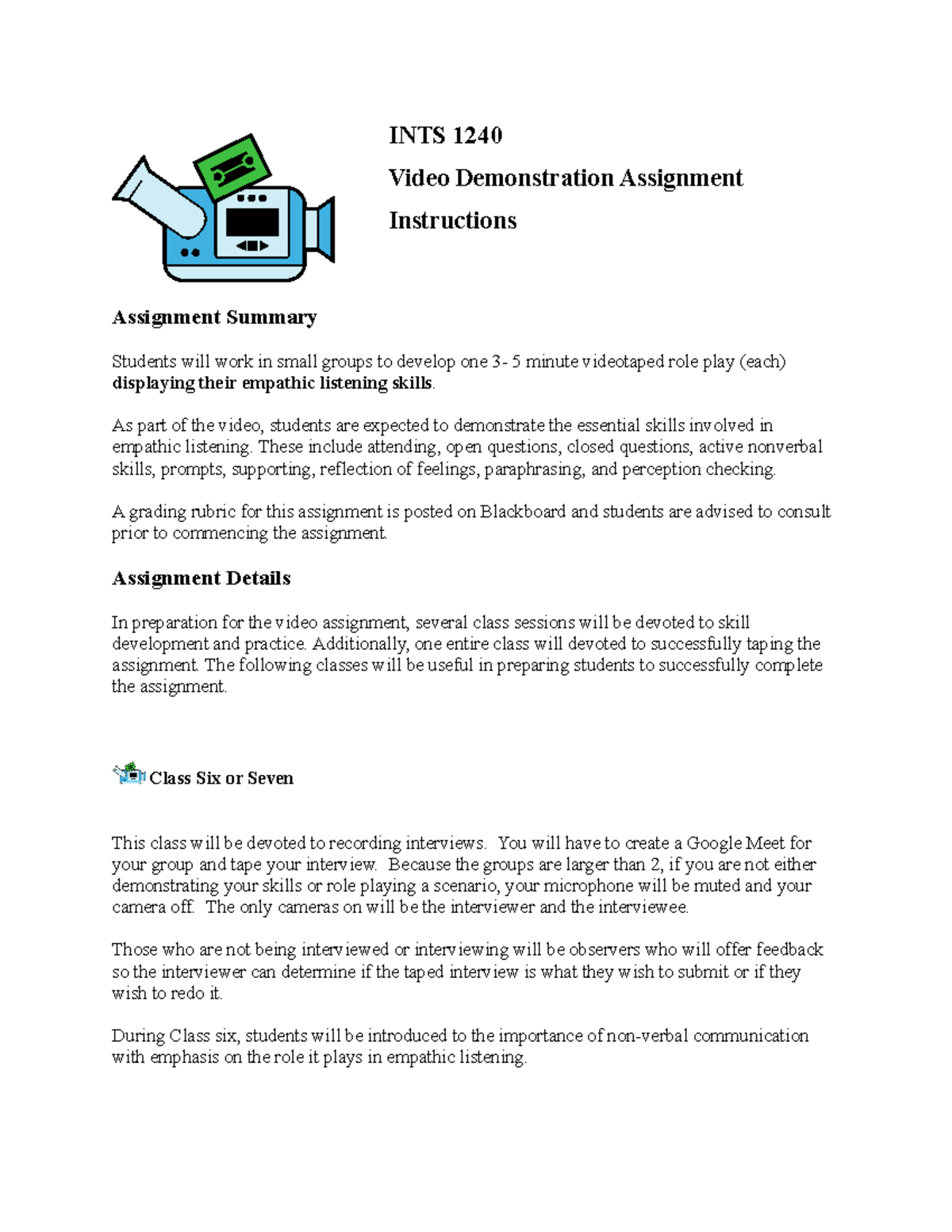 INTS 1240 Final Video Demonstration Assignment Instructions - Studocu
