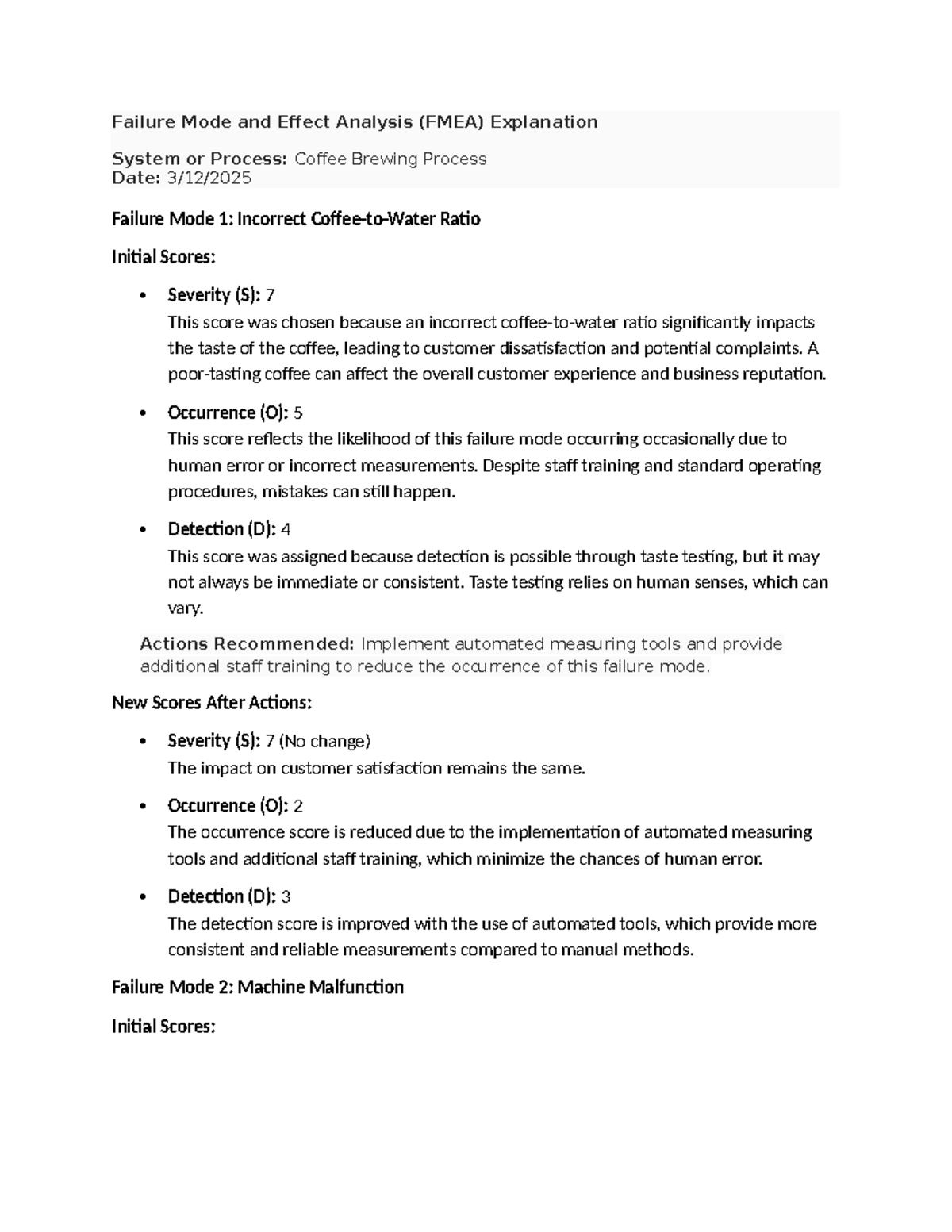 FMEA Analysis of Coffee Brewing Process: Identifying Failure Modes ...