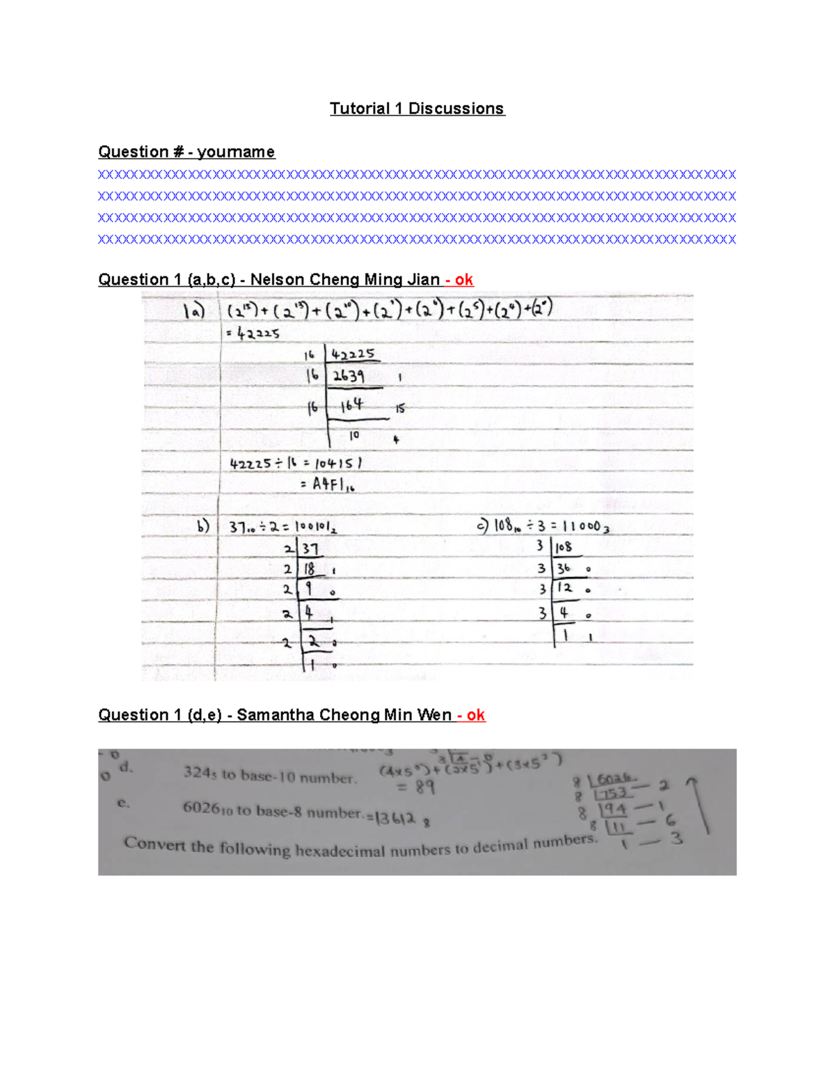 Tutorial 1 Discussions - Tutorial 1 Discussions Question # - yourname ...