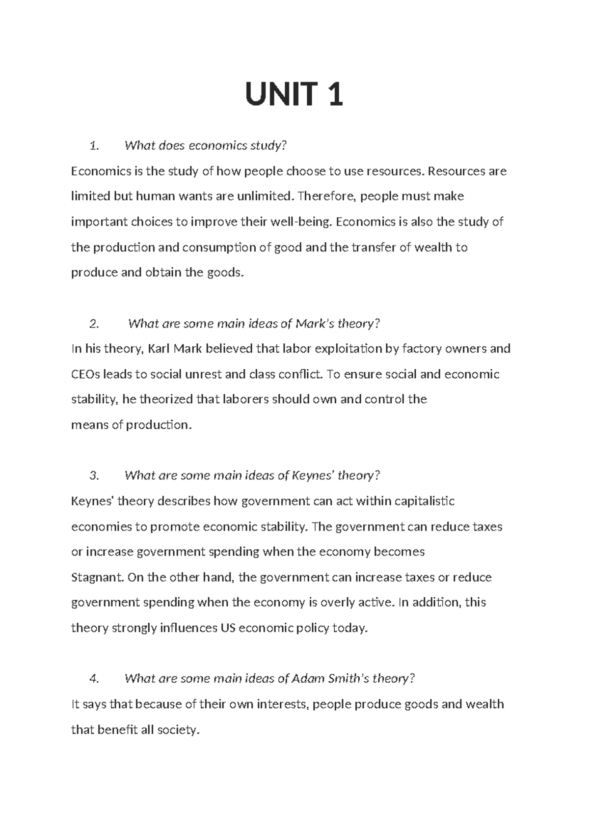 TACN1 - Economics Study Guide: Key Concepts and Theories Overview - Studocu