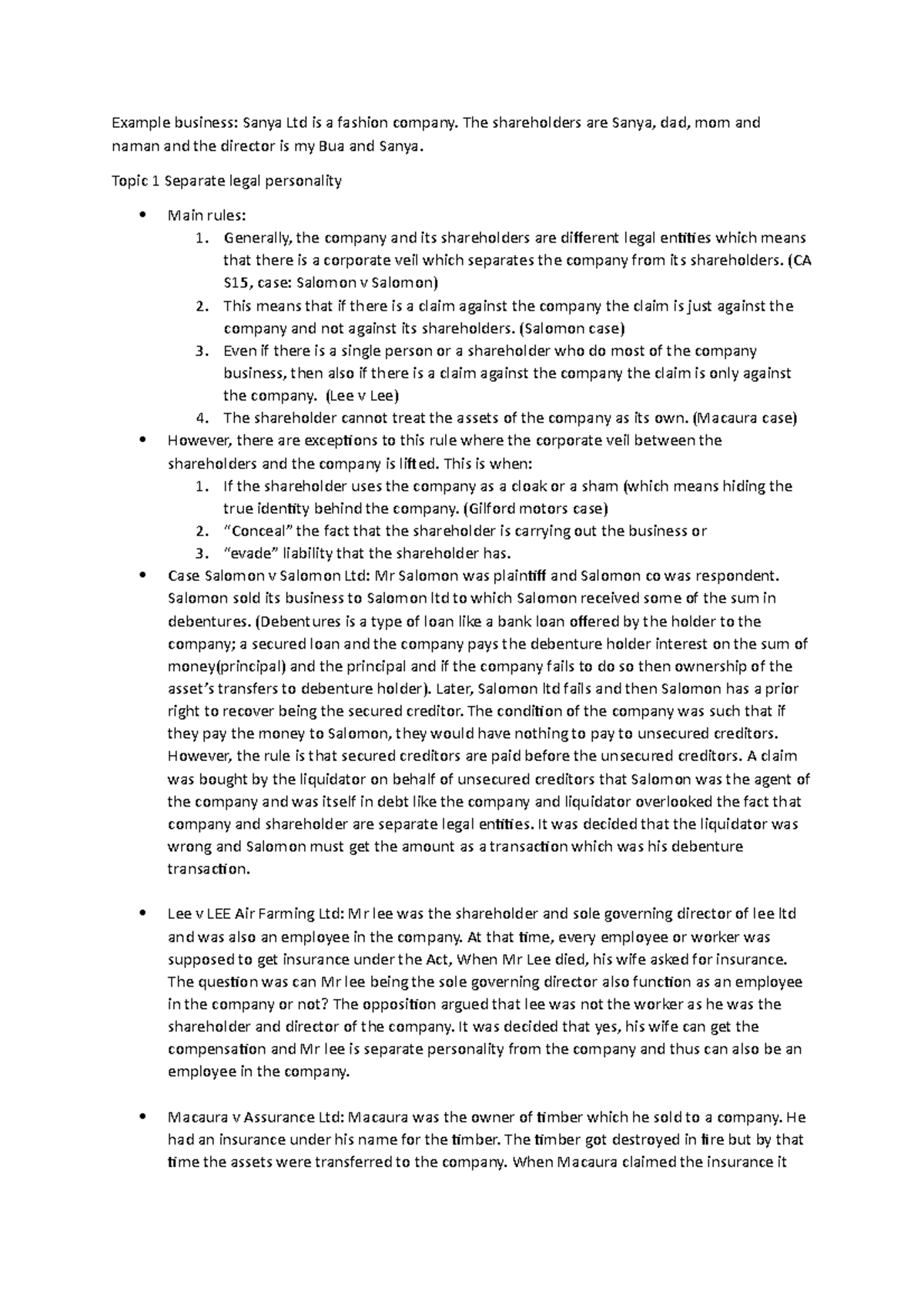 Final company - infomation - Example business: Sanya Ltd is a fashion ...