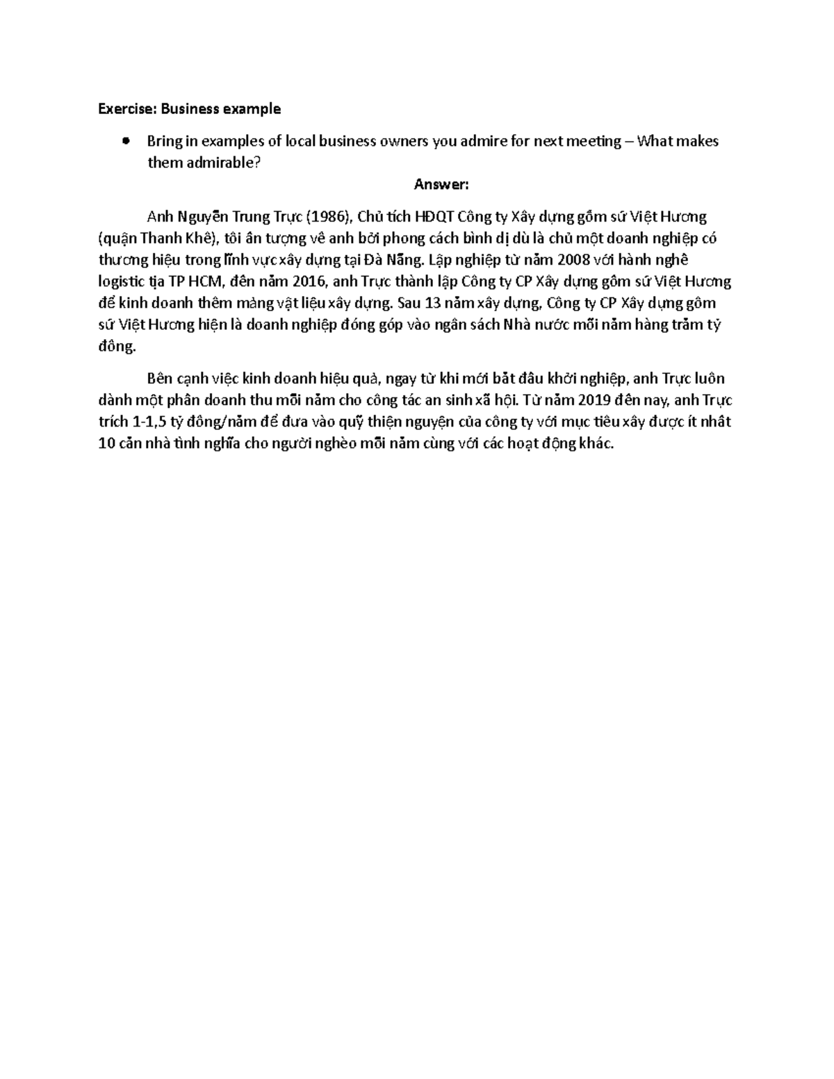 Exercise - exp - Exercise: Business example Bring in examples of local ...