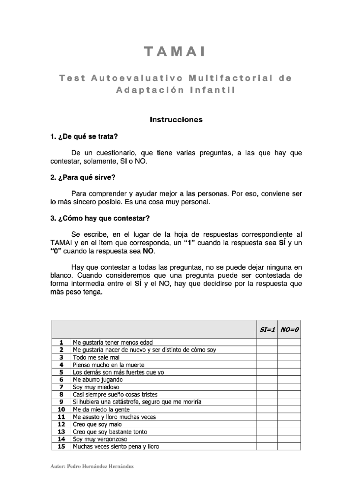Tamai. Test Autoevaluativo Multifactorial de Adaptación Infantil ...