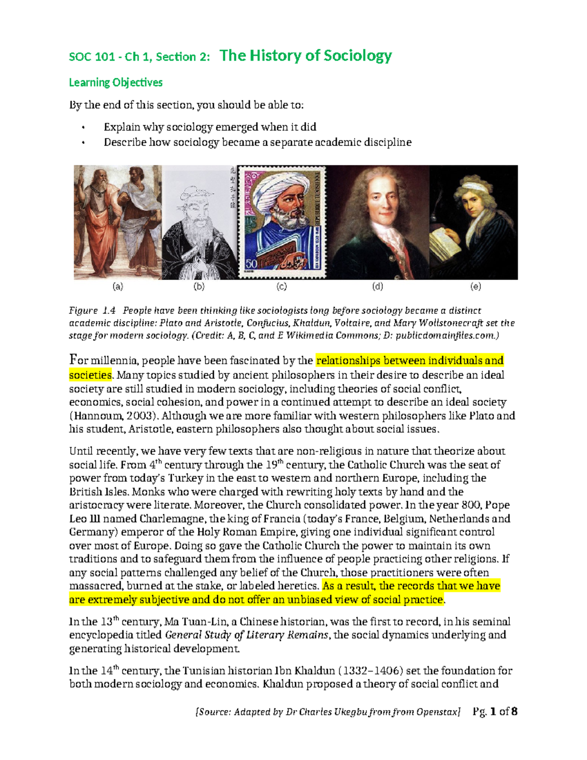 SOC 101 - Ch 1: The History of Sociology & Key Theorists - Studocu