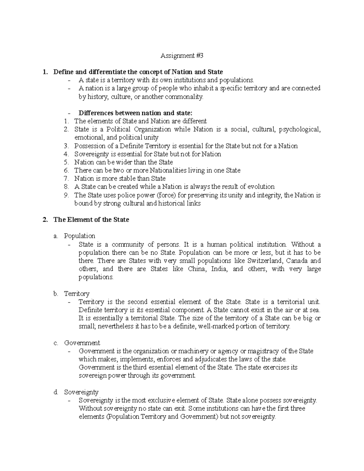 Political Science Assignment 6: Nation vs State & Ideologies - Studocu
