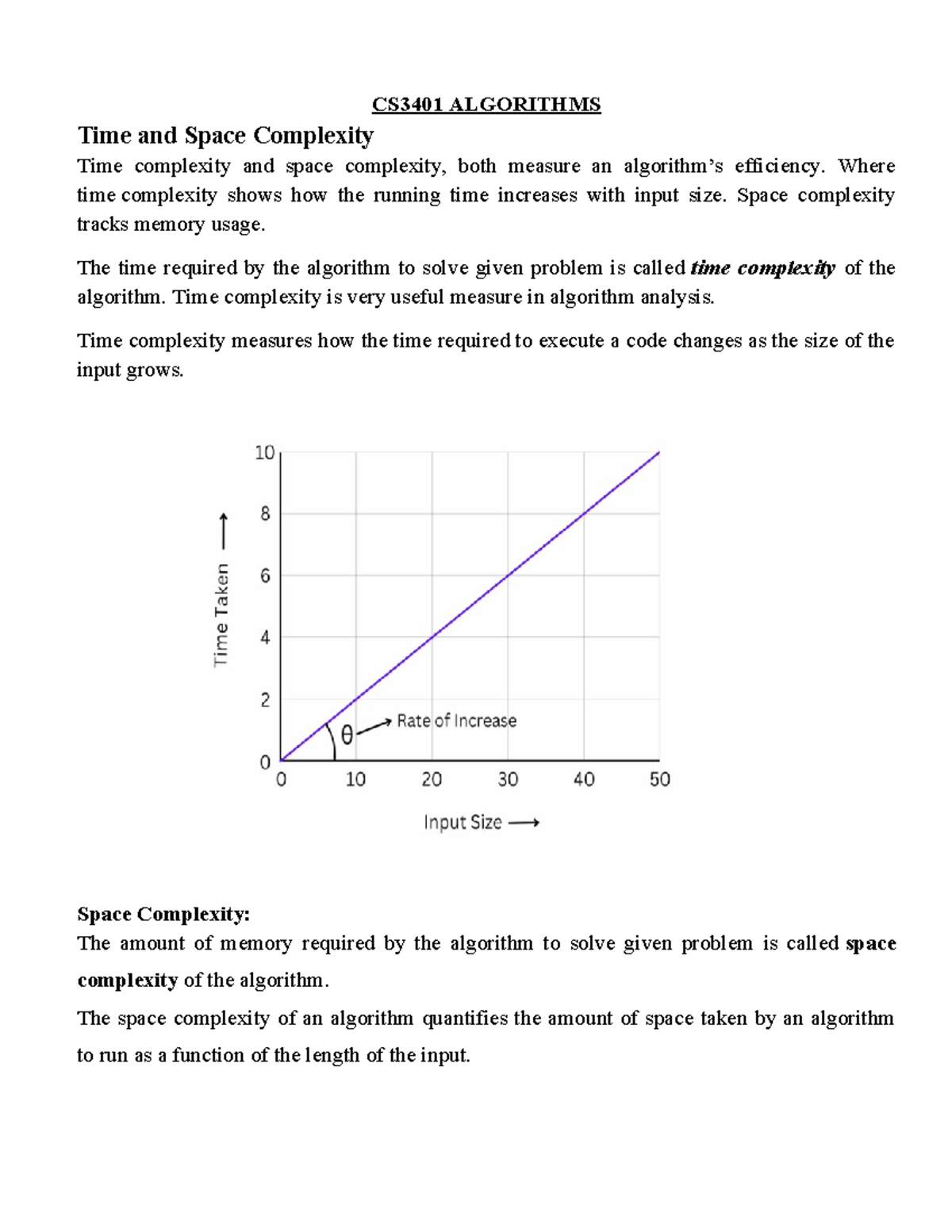 CS3401 Algorithms: Time and Space Complexity Overview - Studocu