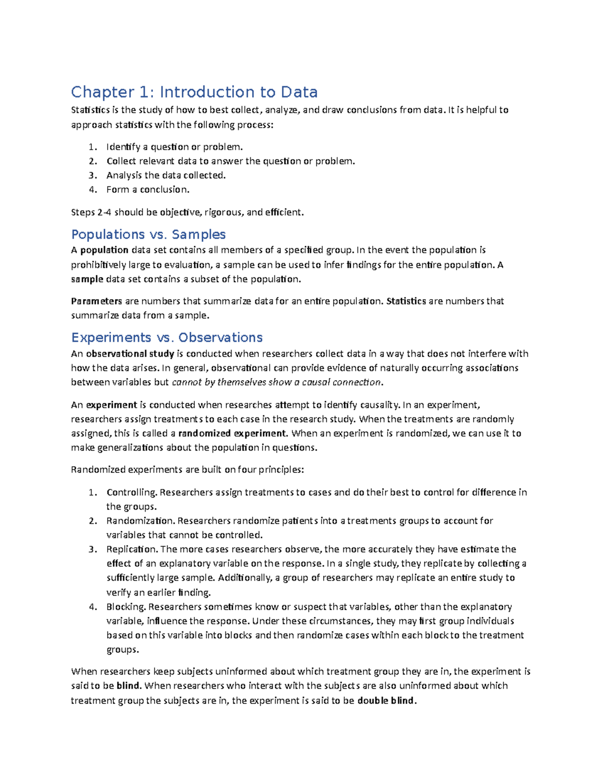 Chapter 1 Notes - Chapter 1: Introduction to Data Statistics is the ...