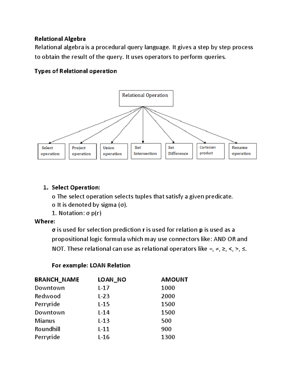 DBMS Unit 2 - Relational Algebra - Relational Algebra Relational ...