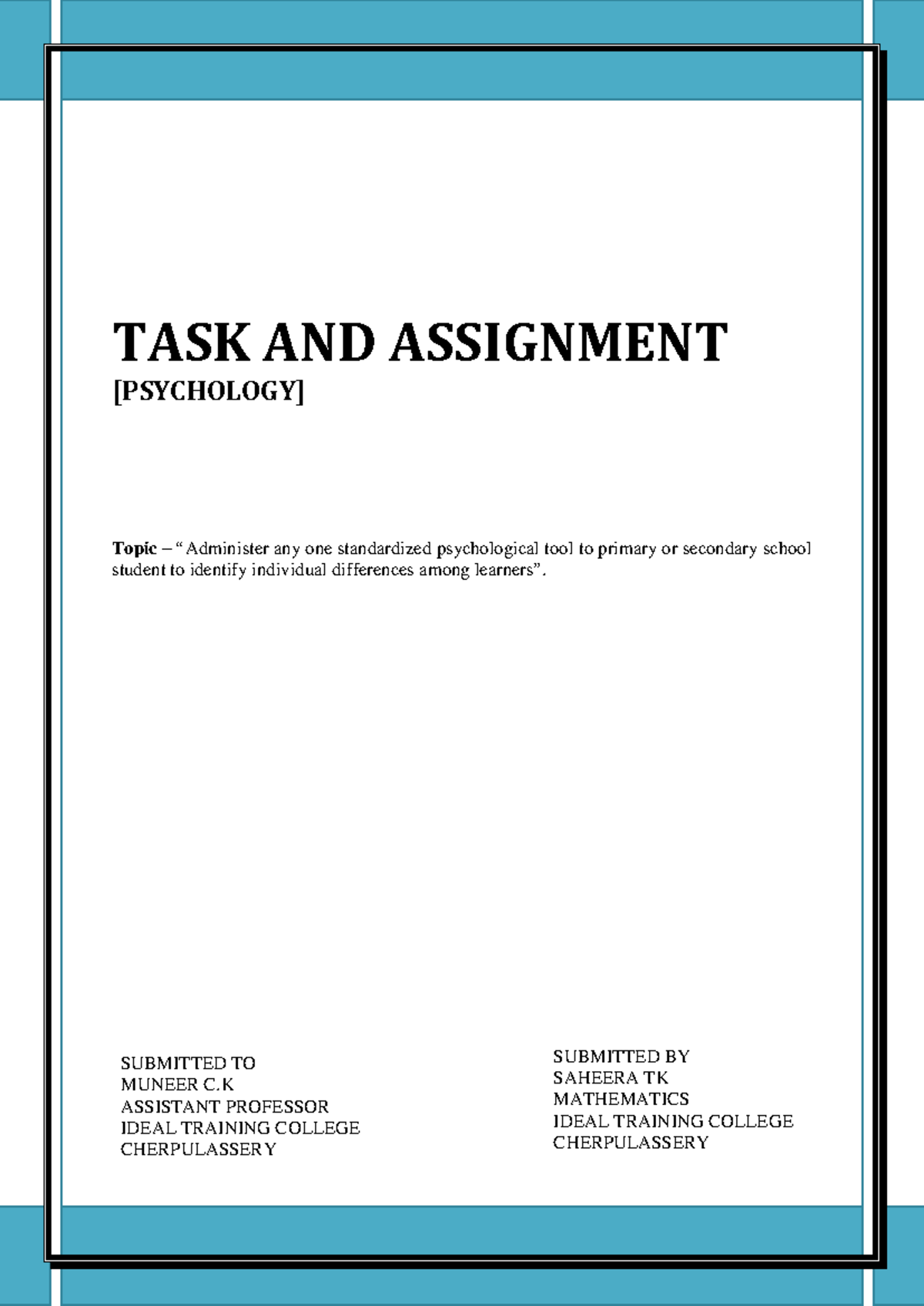 TASK AND Assignment psychologypdf - TASK AND ASSIGNMENT [PSYCHOLOGY ...