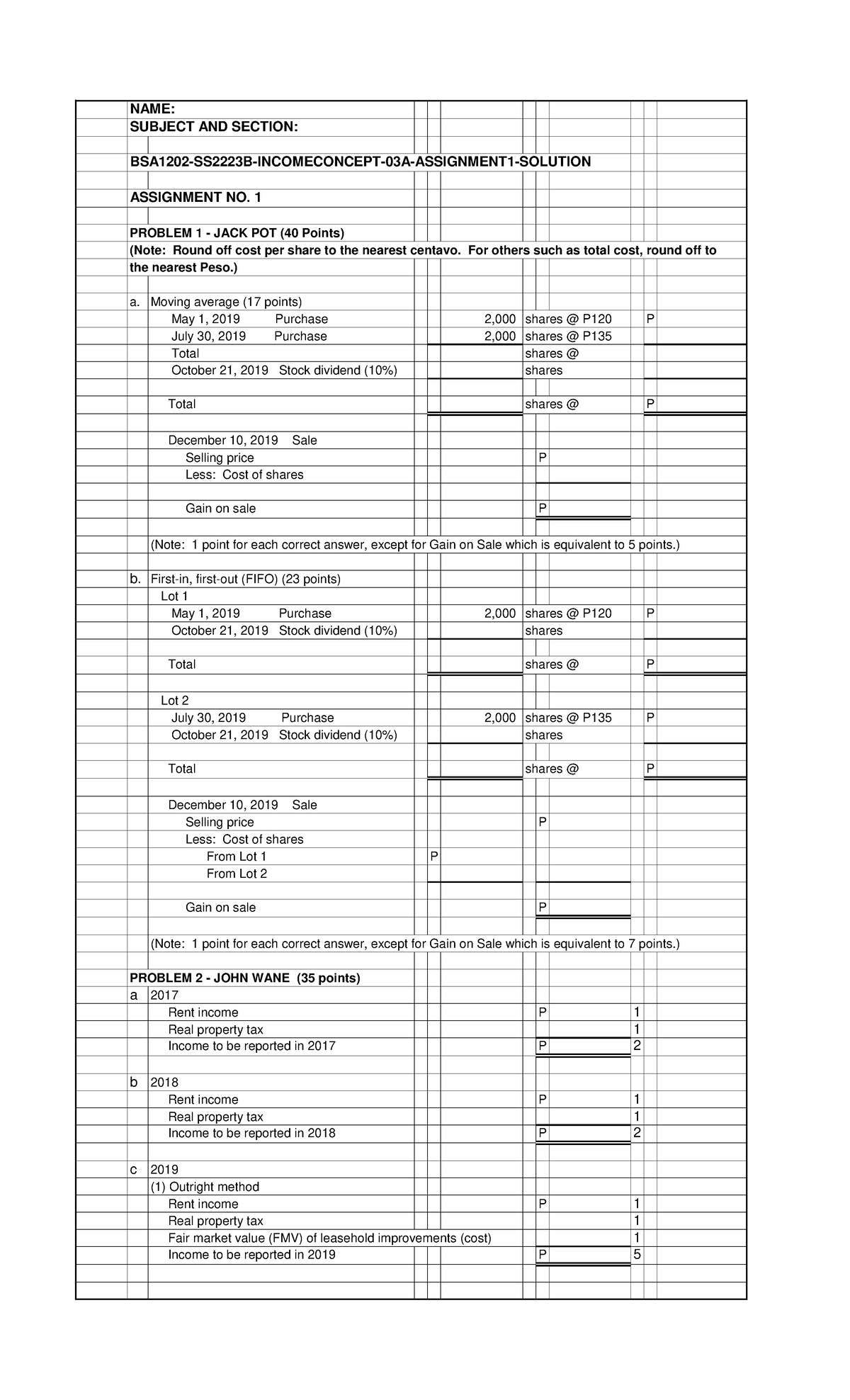 Income Tax Concept: Assignment No. 1 Problems on Stock & Rent Income ...