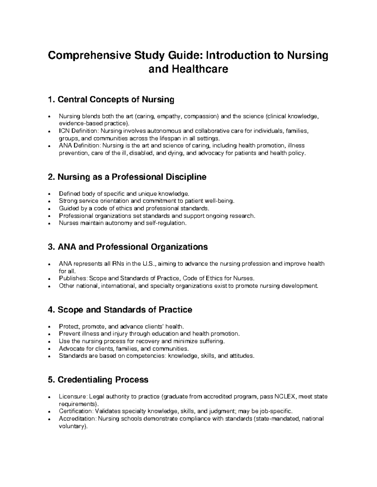 Comprehensive Study Guide: Intro to Nursing & Healthcare 1 - Studocu