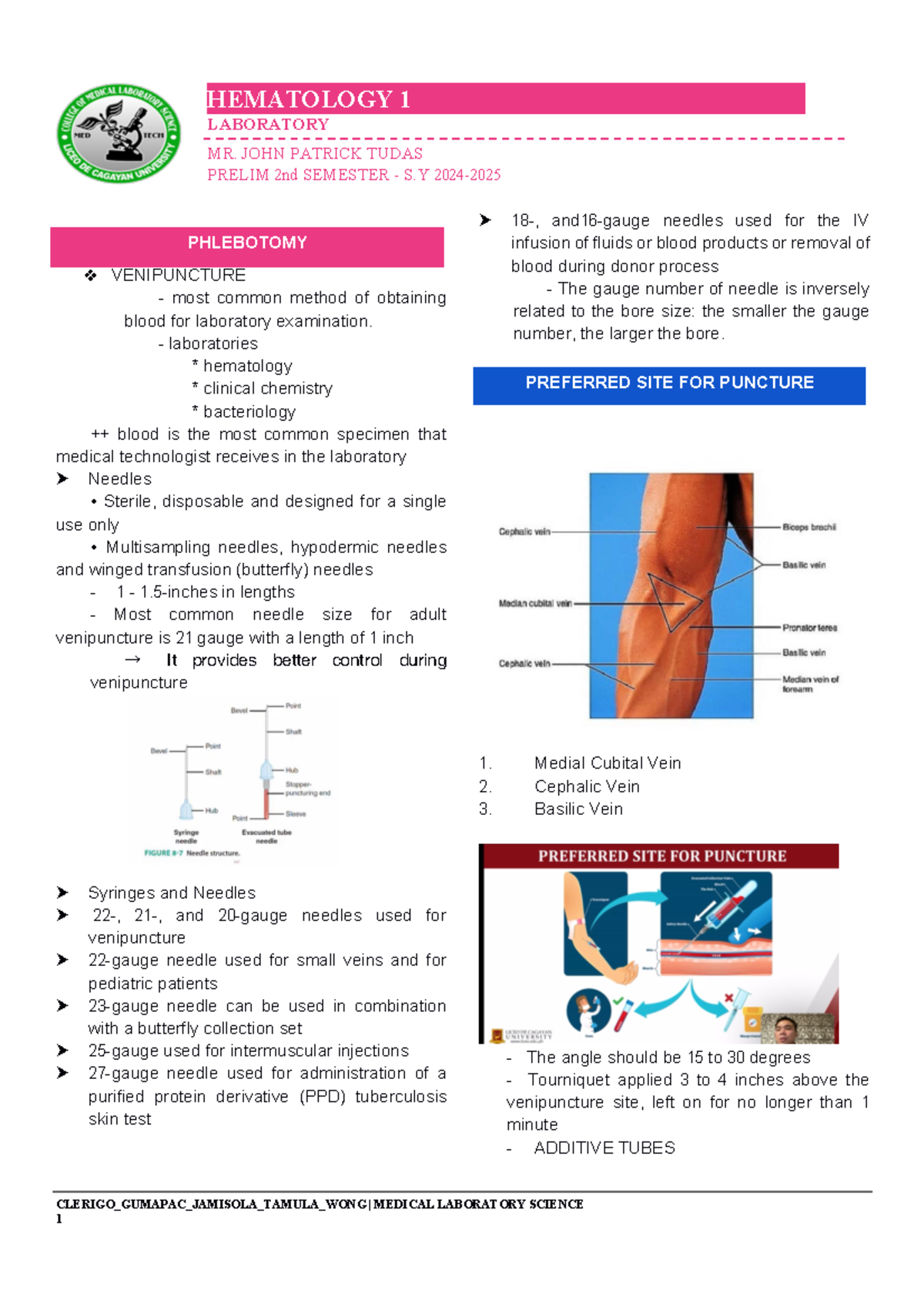 Hematology 1: Phlebotomy Techniques and Blood Collection Overview - Studocu