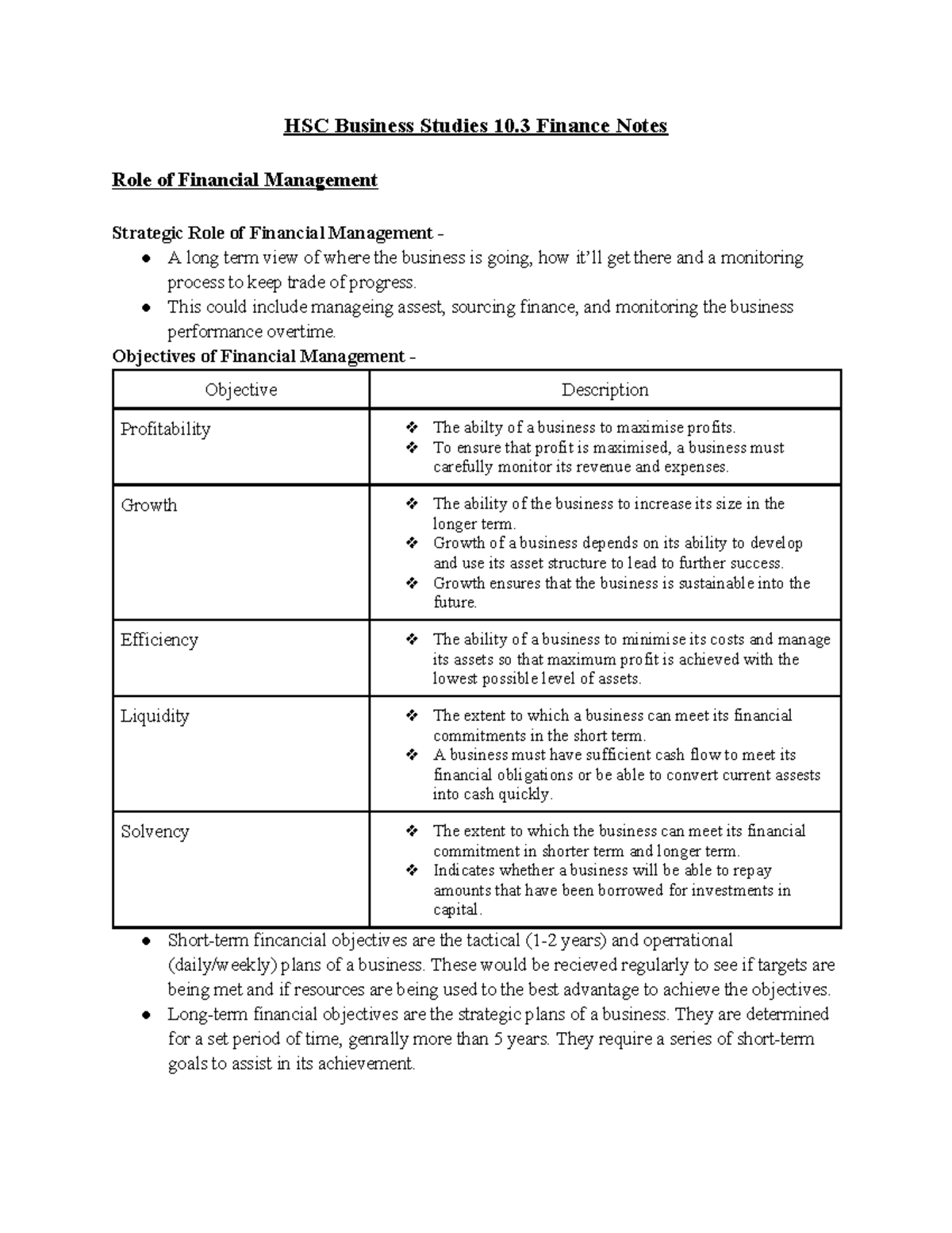 HSC Business Studies 10.3 Finance: Strategic Financial Management Notes ...