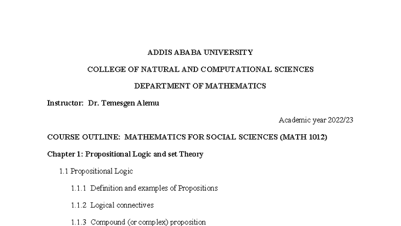 MATH 1012: Chapter 1 - Propositional Logic & Set Theory Notes - Studocu