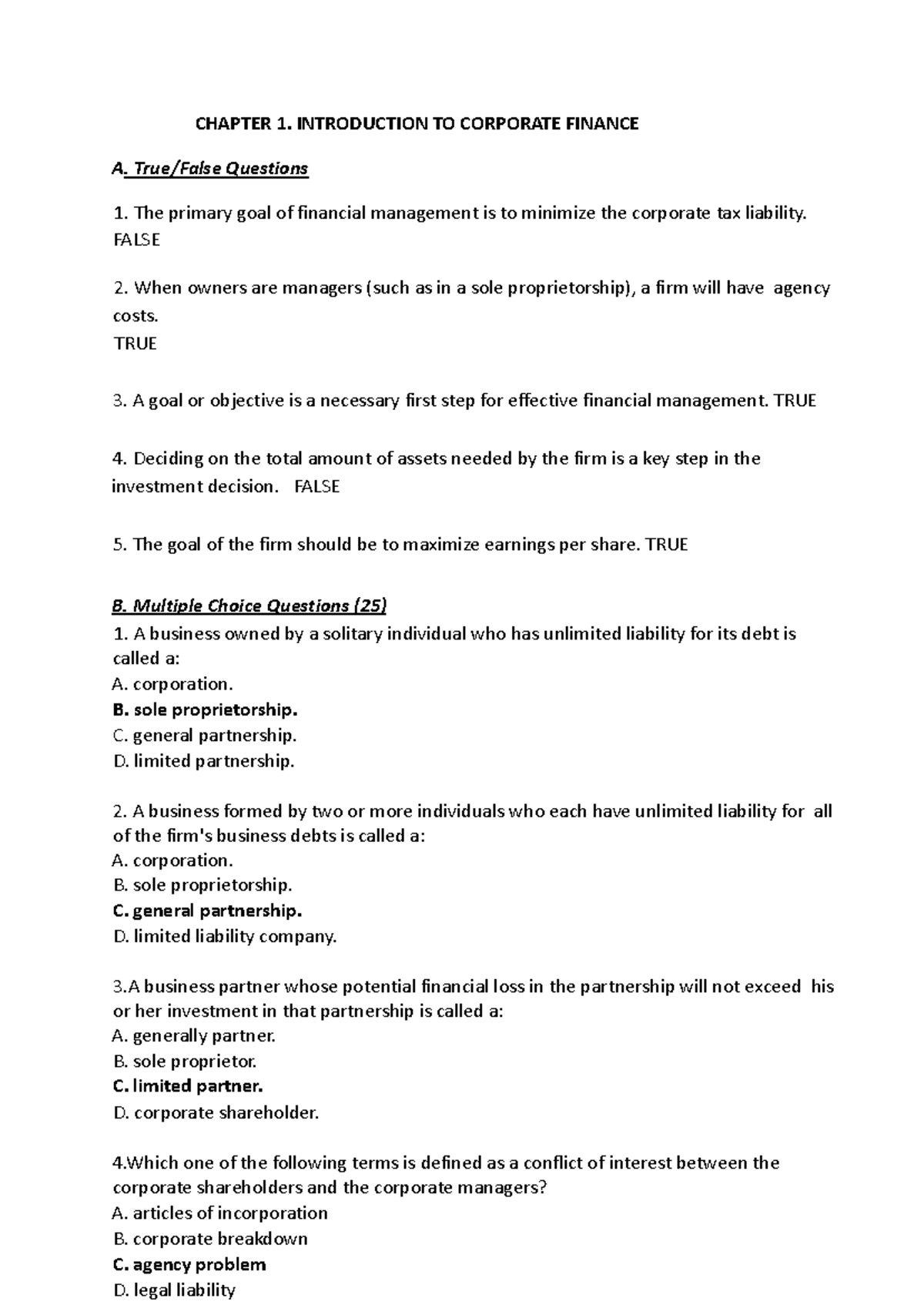 Chap 1 - Introduction to Corporate Finance: Key Concepts & Quiz - Studocu