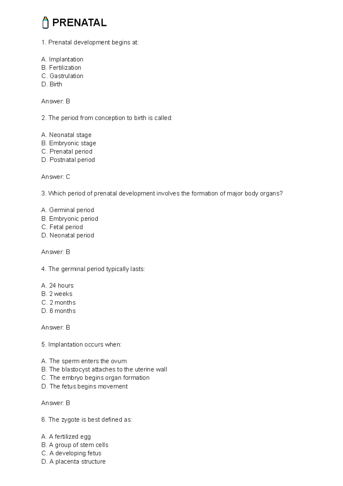 Devpsych Mock Exam: Prenatal Development Insights - Studocu