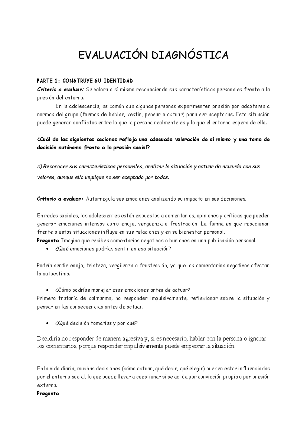 EVALUACIÓN DIAGNÓSTICA PARTE 1: CONSTRUCCIÓN DE IDENTIDAD DPCC - Studocu