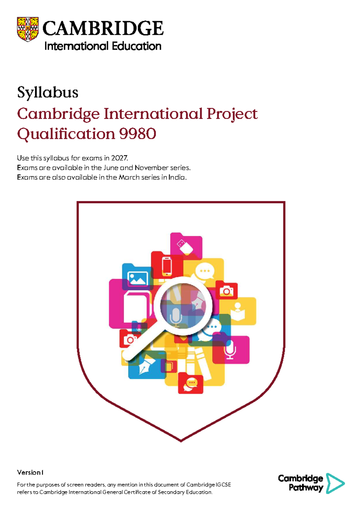 Cambridge International Project Qualification 9980 Syllabus Overview ...