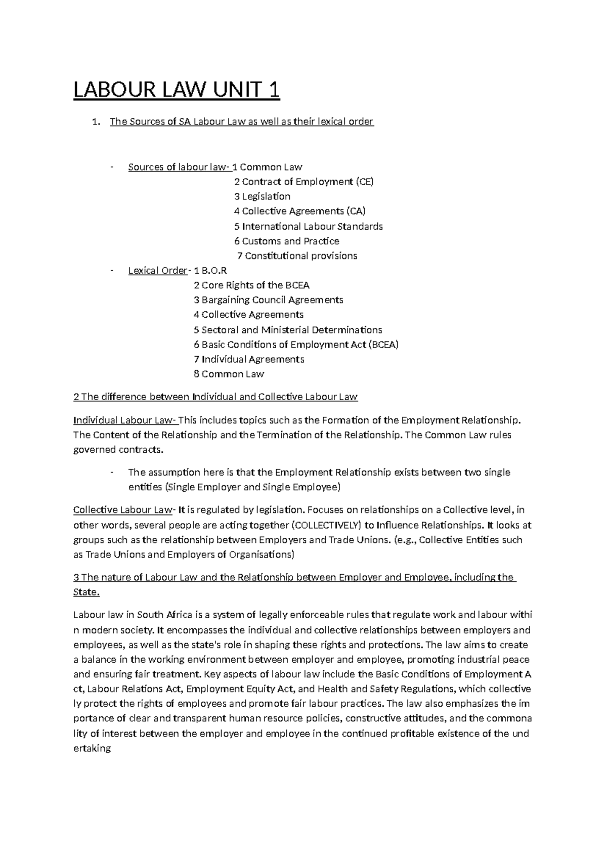 Labour Law Unit 1: Sources and Principles Overview - Studocu