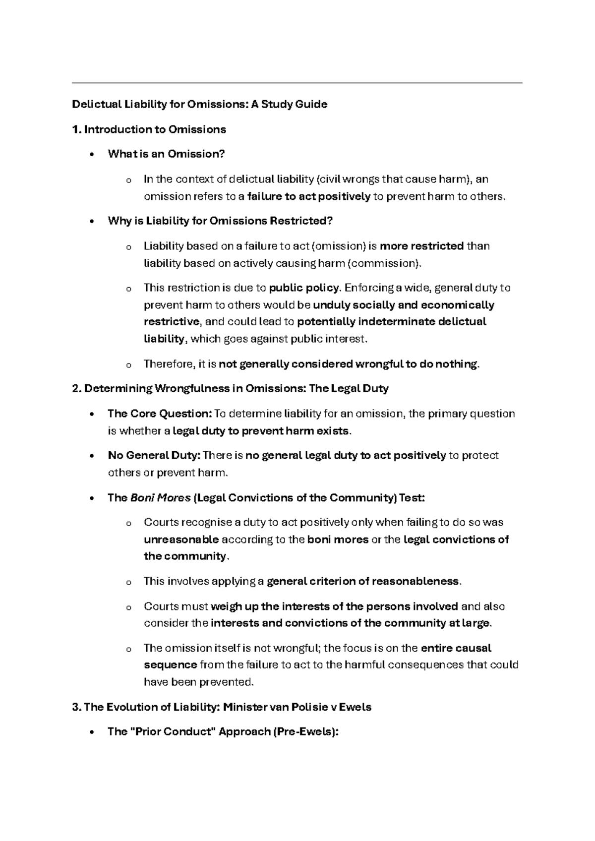 Delictual Liability for Omissions: Study Notes on Legal Duties - Studocu