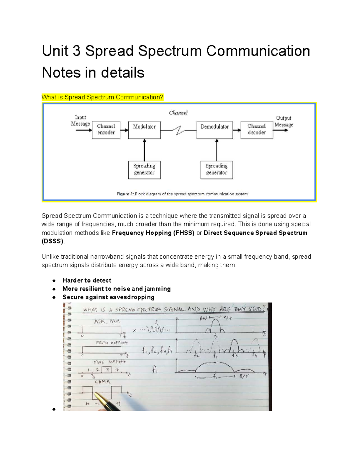 Unit 3 DCS Notes: In-Depth Study of Spread Spectrum Communication - Studocu