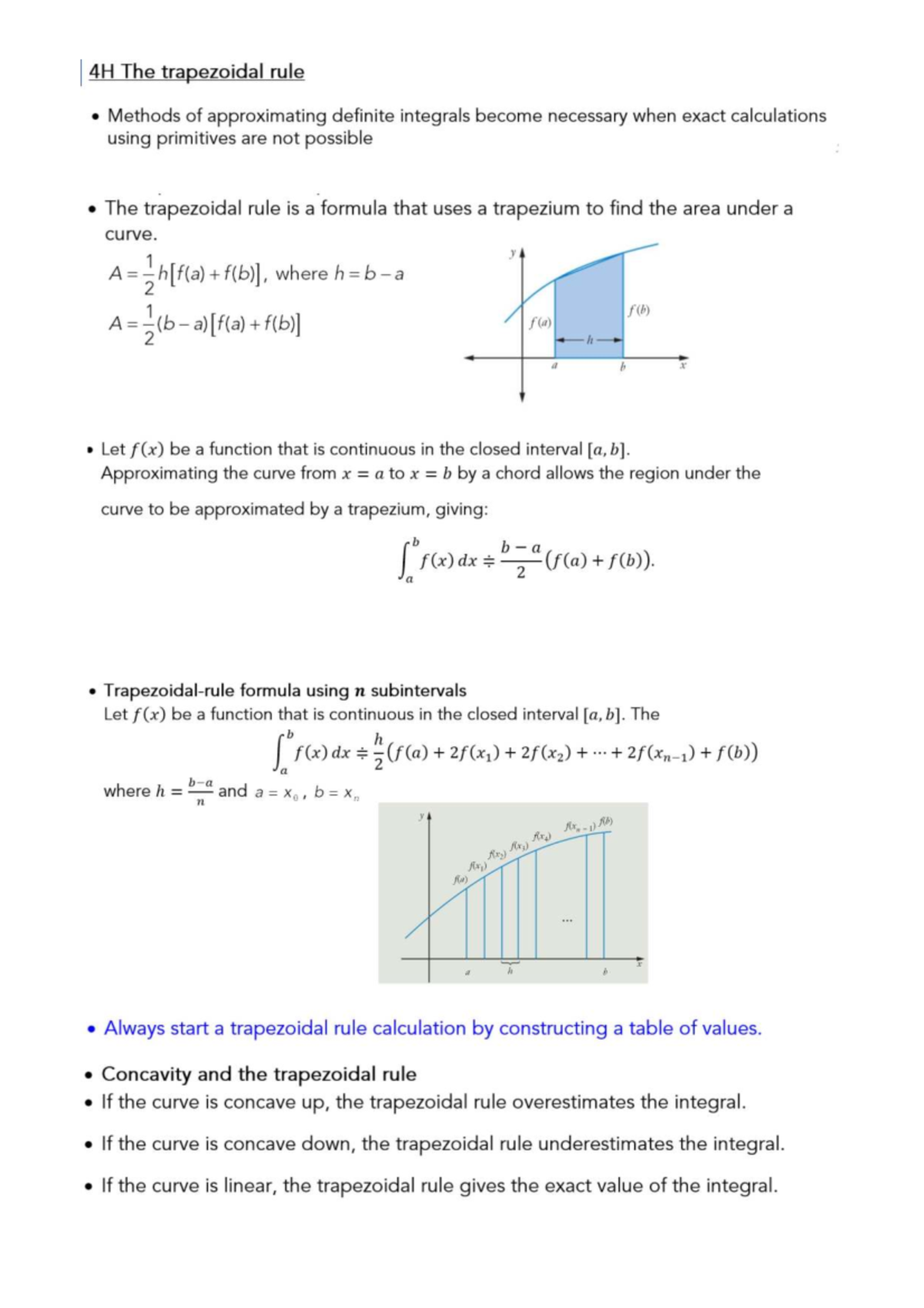 4H Trapezoidal Rule: Approximating Definite Integrals - Studocu