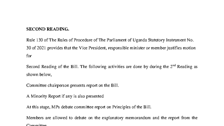 LAW 101: Understanding the Second Reading in Uganda's Parliament - Studocu