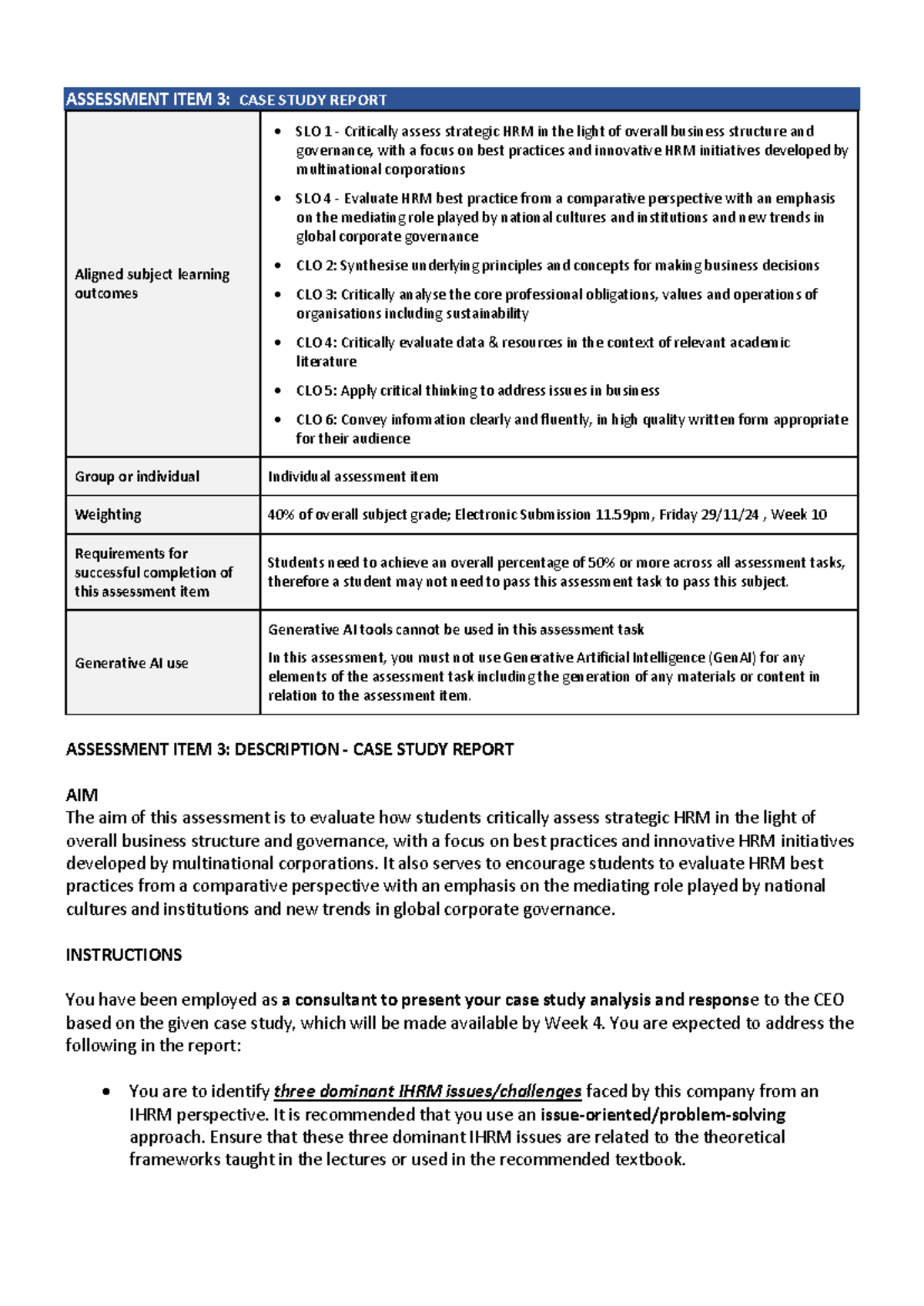 Assessment 3 - Information - ASSESSMENT ITEM 3: CASE STUDY REPORT ...